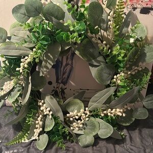 Michaels green floral wreath, 13 inches